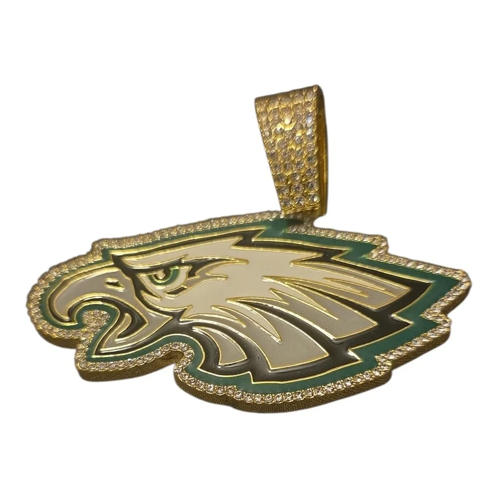 Philadelphia Eagles NFL Football Logo Pendant Gold Tone Iced Out Crystal Charm